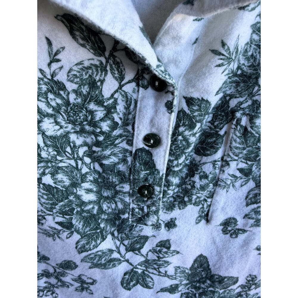 Garnet Hill Women's White/Green Floral Toile Button Front Top Short Sleeve Large - Picture 4 of 4